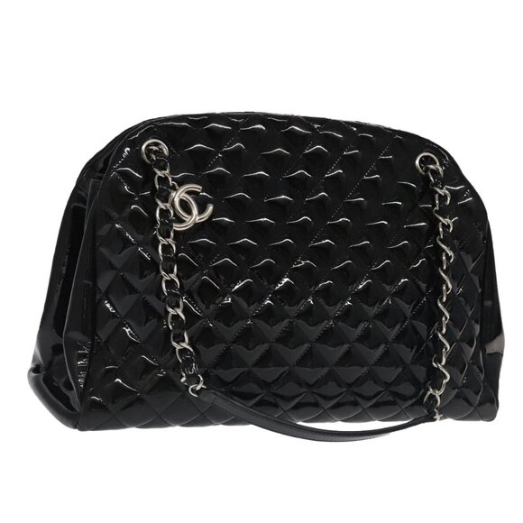 CHANEL Matelasse Chain Shoulder Bag Enamel Black CC Auth 101334AV - Picture 1 of 16